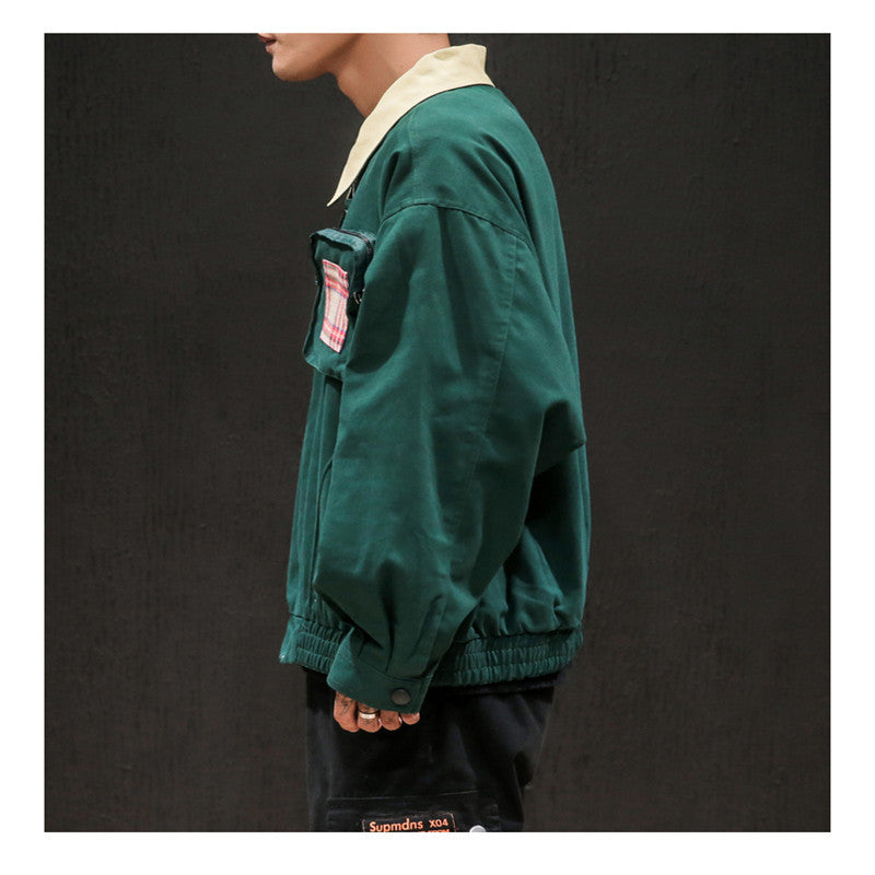 Contrast collar lapel tooling jacket men