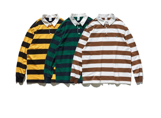 Striped loose lapel long sleeve t-shirt