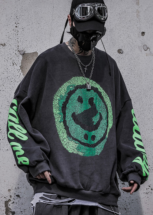 Abstract smiling face printed sweater men