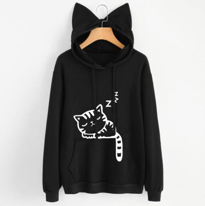 Female Women Casual Hoodies Sweatshirt Long Sleeve Hoody Cute Ears Printed Hoodies Tracksuit outerwear Sweatshirt