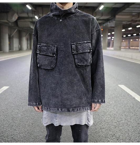 Black Grey Collar Denim Jacket