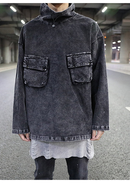 Black Grey Collar Denim Jacket