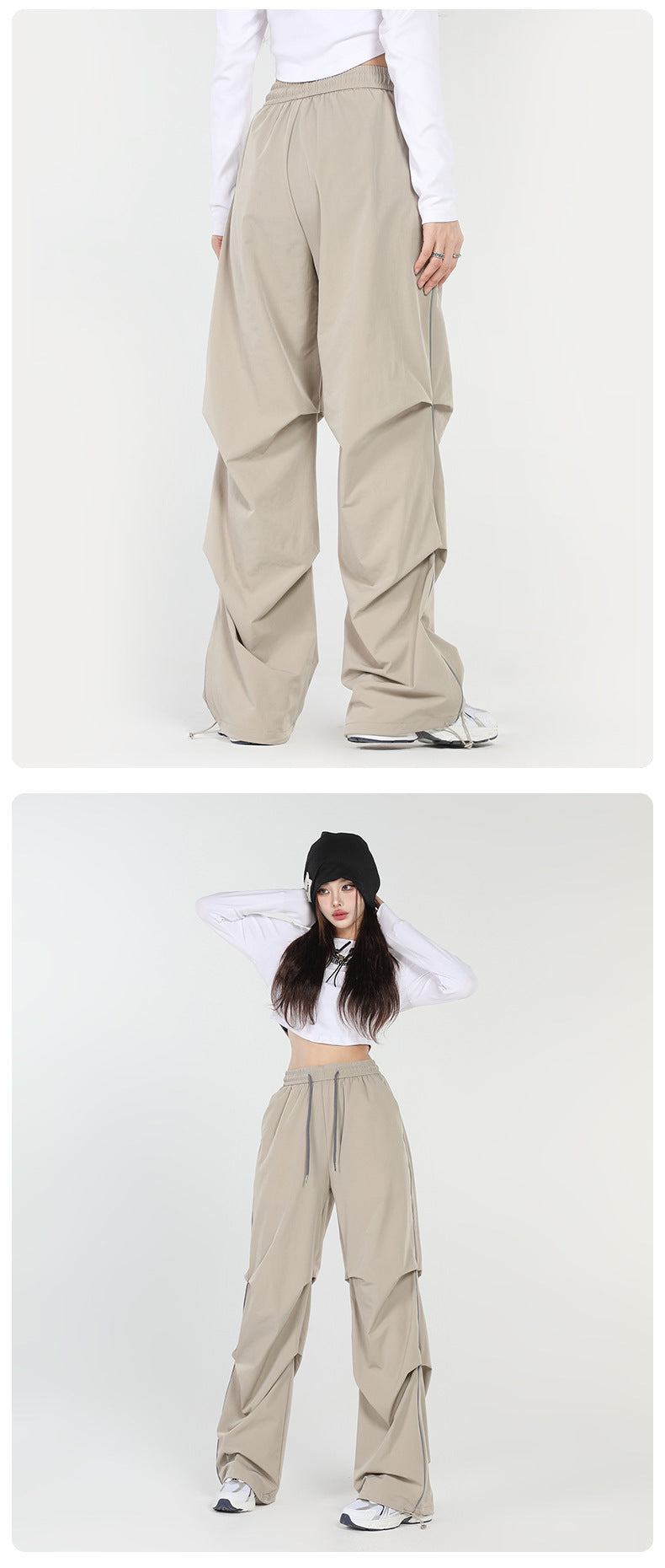 Mop Pants Women's Loose Casual Pleated Paratrooper Pants