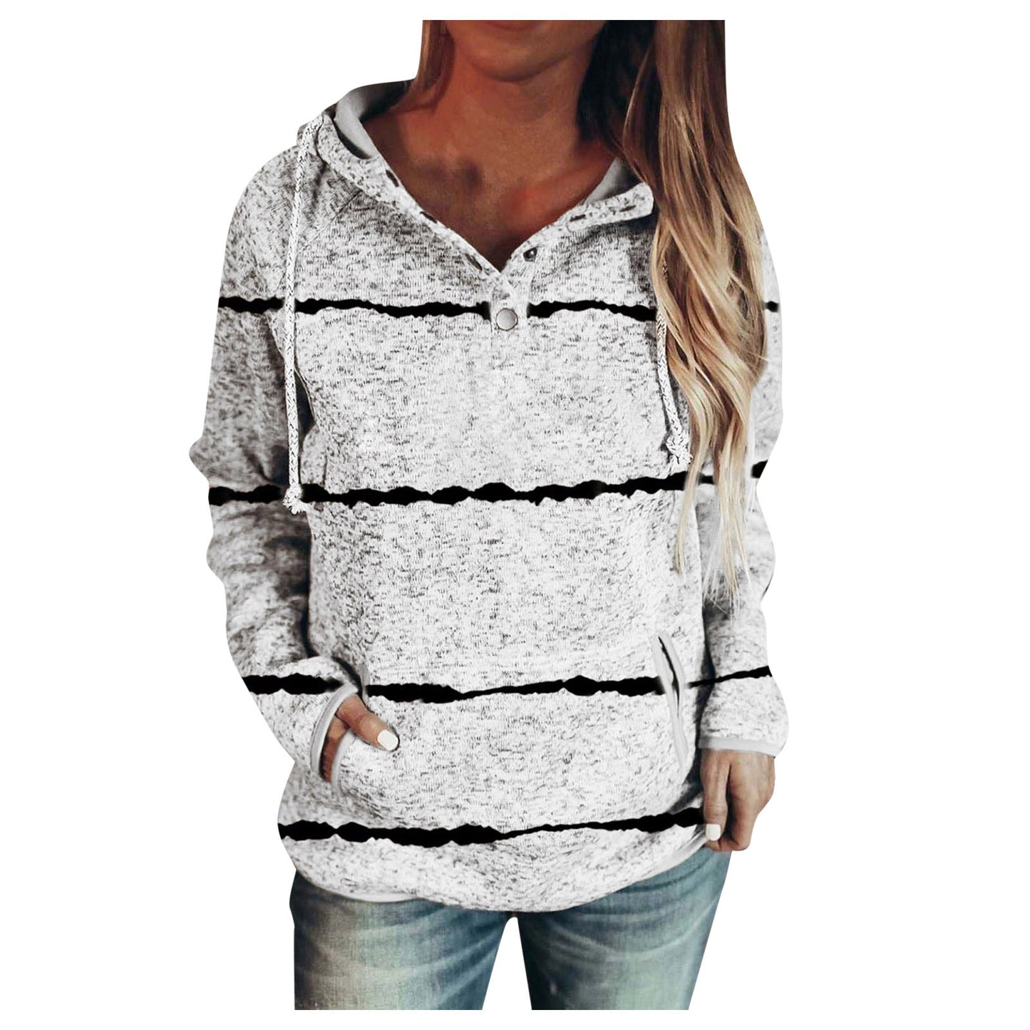 Solid Color Striped Hooded Pullover Long Sleeve Sweater