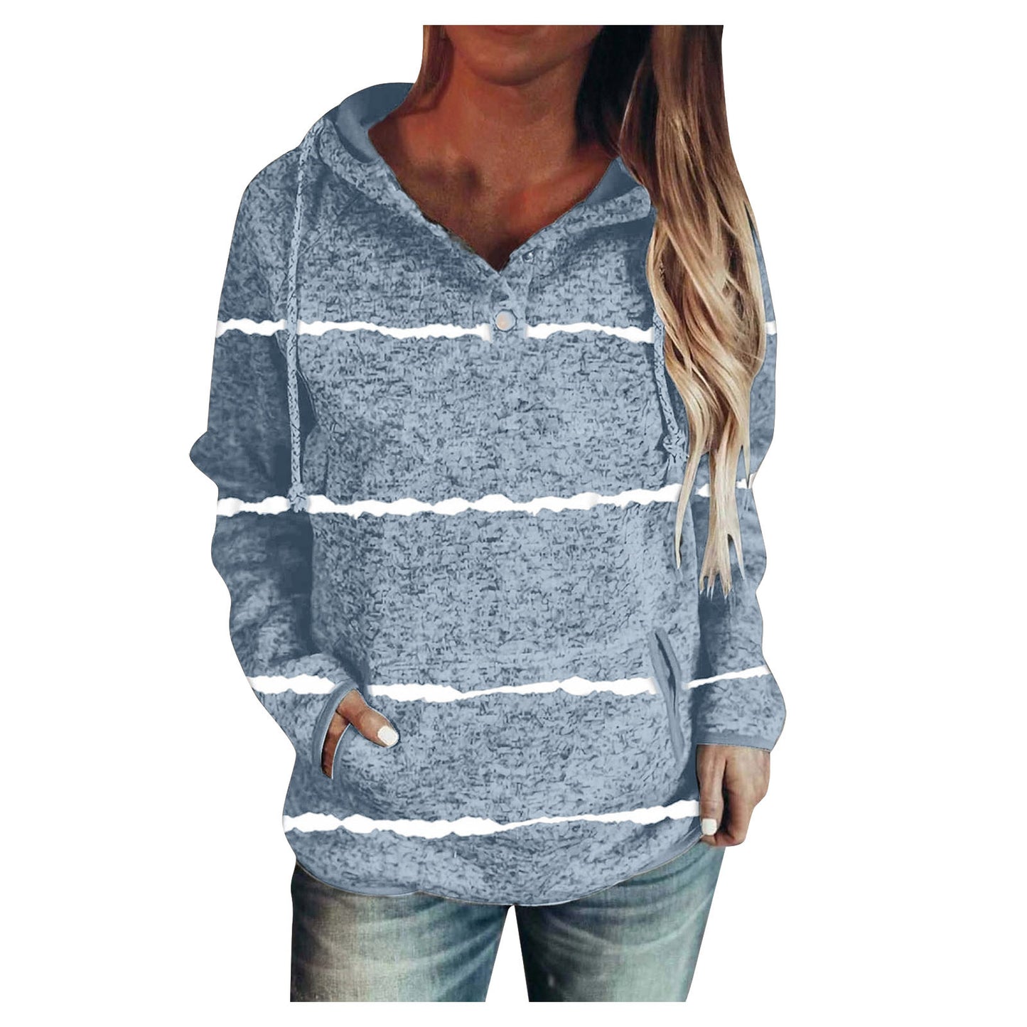 Solid Color Striped Hooded Pullover Long Sleeve Sweater