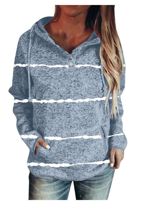 Solid Color Striped Hooded Pullover Long Sleeve Sweater