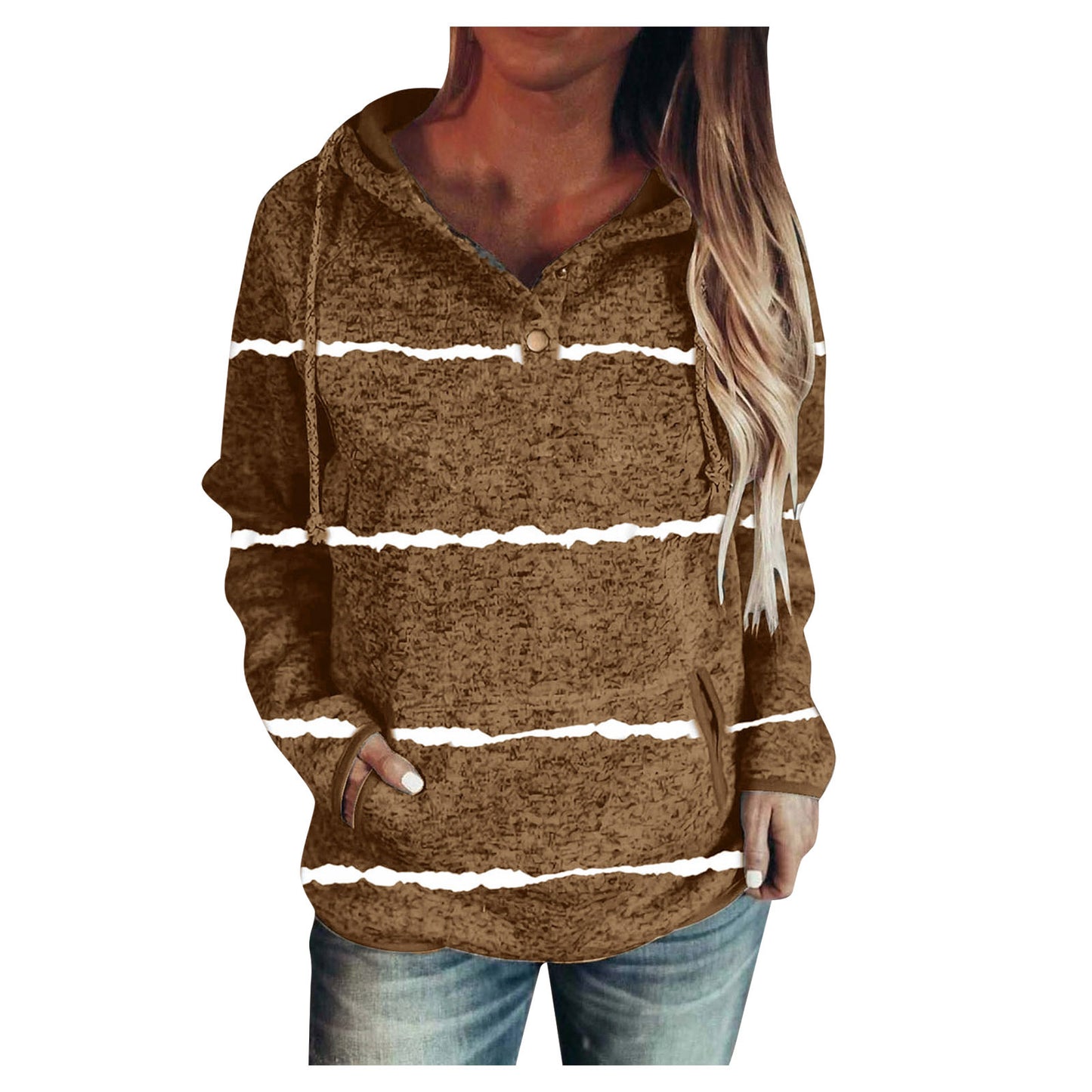 Solid Color Striped Hooded Pullover Long Sleeve Sweater