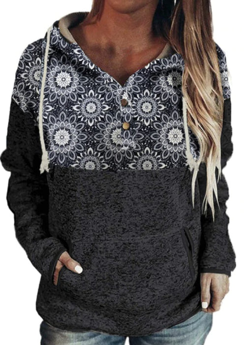 Ladies Sweatshirt With Printed Long Sleeve Pullover Hood