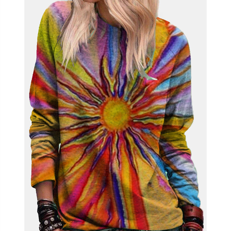 Loose Round Collar Tie-dyed With Gradient, Colorful 3D Digital Print Hoodie