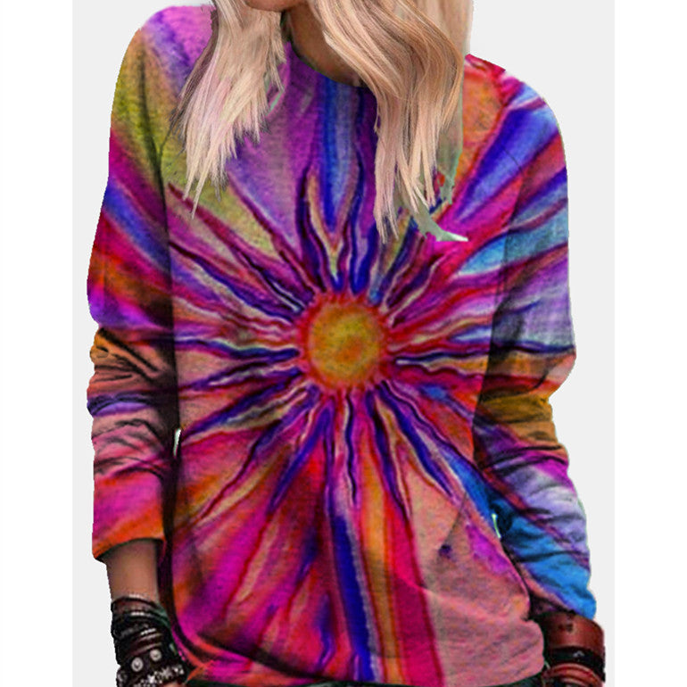 Loose Round Collar Tie-dyed With Gradient, Colorful 3D Digital Print Hoodie