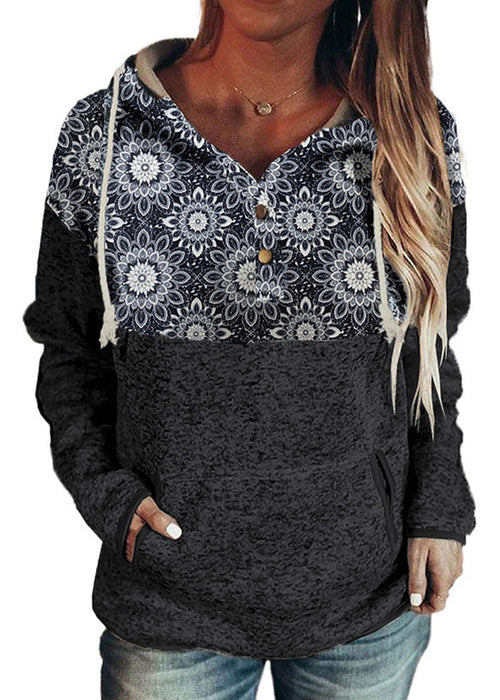 Ladies Sweatshirt With Printed Long Sleeve Pullover Hood