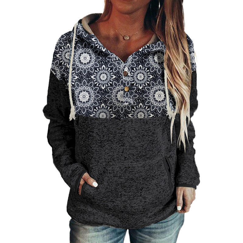 Ladies Sweatshirt With Printed Long Sleeve Pullover Hood