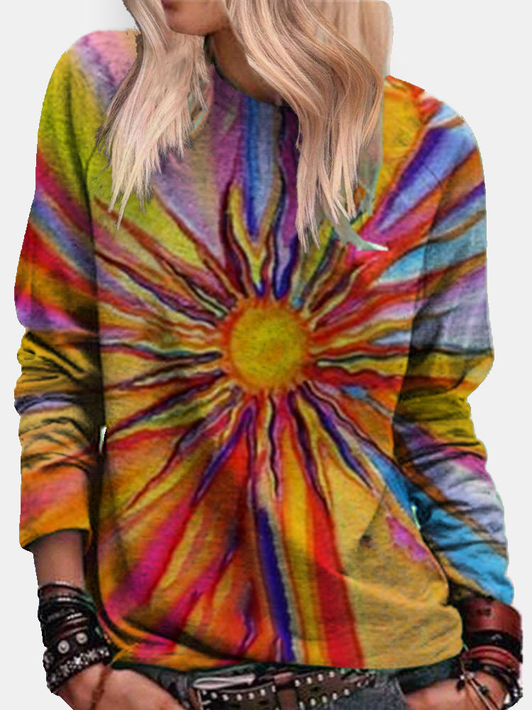 Loose Round Collar Tie-dyed With Gradient, Colorful 3D Digital Print Hoodie