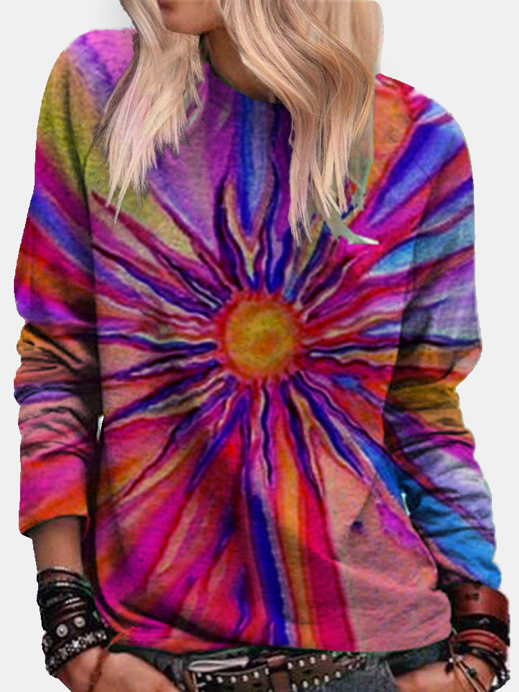 Loose Round Collar Tie-dyed With Gradient, Colorful 3D Digital Print Hoodie