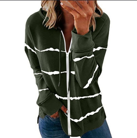 Women's Striped Printed Loose Hooded Sweater