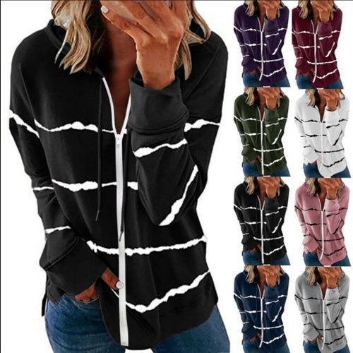 Women's Striped Printed Loose Hooded Sweater