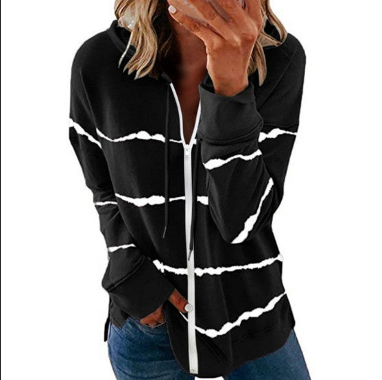 Women's Striped Printed Loose Hooded Sweater