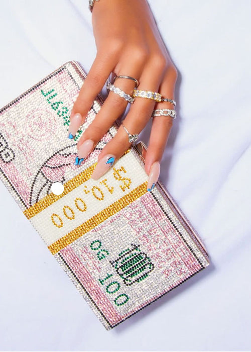 Women Crystal Diamond Cash Dollars Clutch Purses Chain Handbags