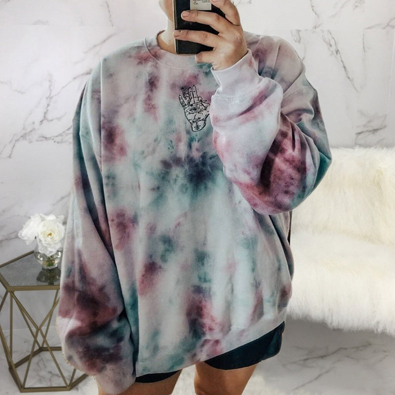 Fashion Loose Tie-dye Printed Hoodless Sweater Women