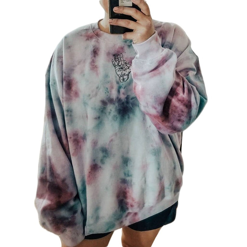 Fashion Loose Tie-dye Printed Hoodless Sweater Women