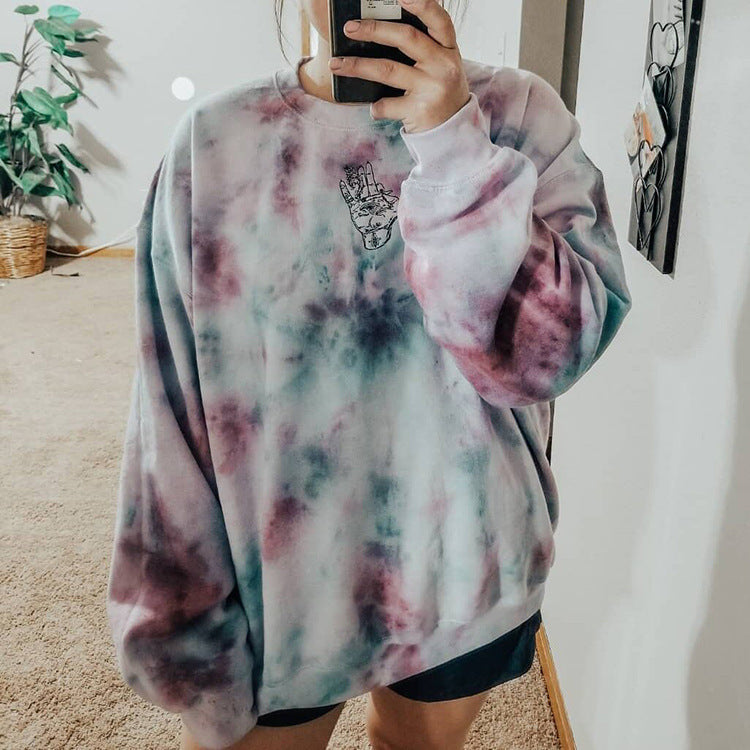 Fashion Loose Tie-dye Printed Hoodless Sweater Women