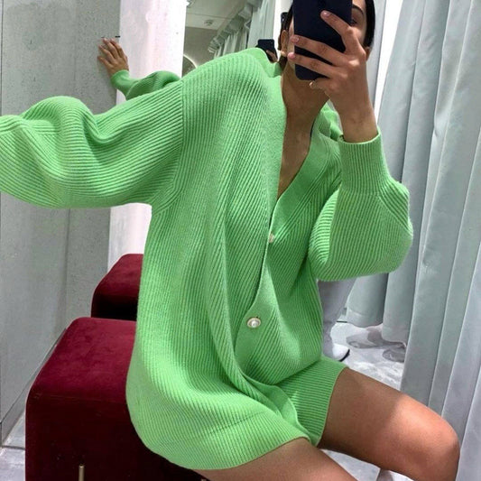 Pure Color Simple Casual Loose Knit Cardigan