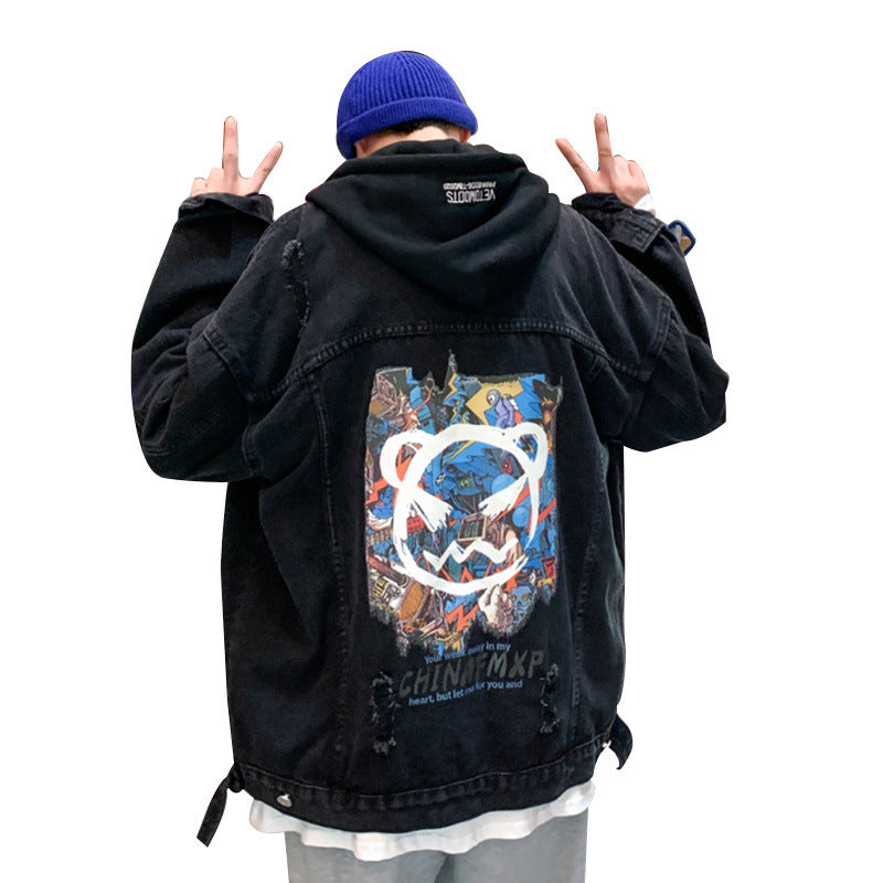 Autumn Creative Graffiti Print Denim Jacket Men