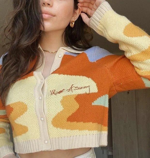 New Single Breasted Knit Sweater Women Lapel Long Sleeved Sweater Cardigan