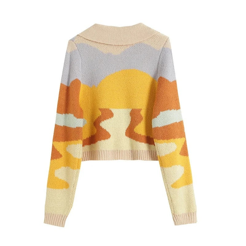 New Single Breasted Knit Sweater Women Lapel Long Sleeved Sweater Cardigan