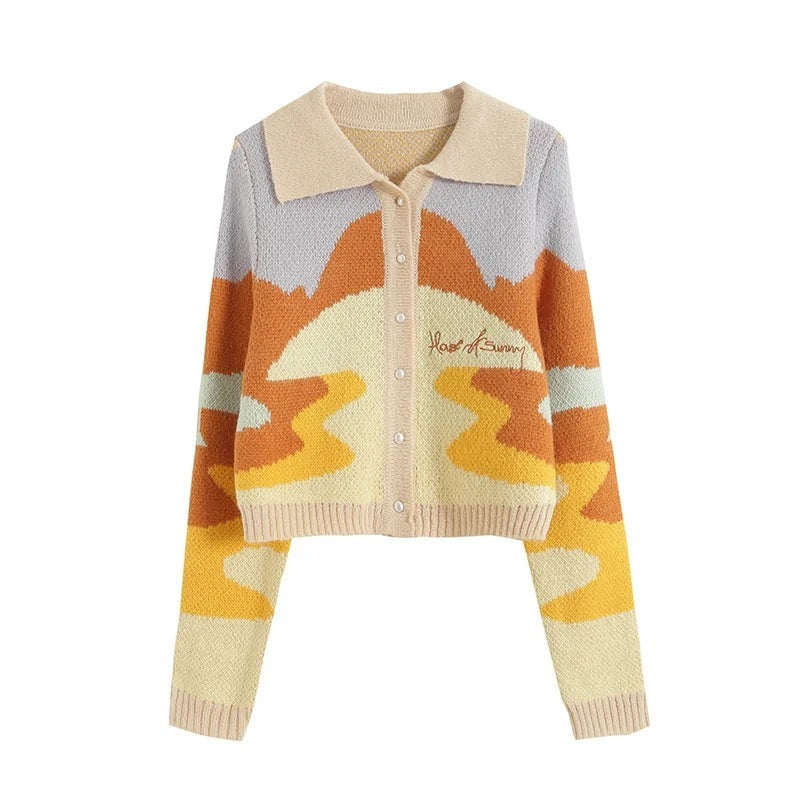 New Single Breasted Knit Sweater Women Lapel Long Sleeved Sweater Cardigan