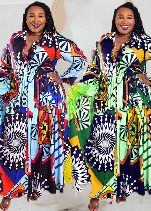 Plus Size 5XL Long Dress African Dresses For Women Robe Print Maxi Dress African Clothes Long Sleeve Big Swing Party Dress Beach