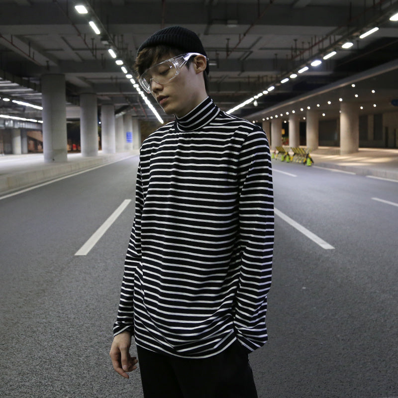 Striped turtleneck bottoming shirt