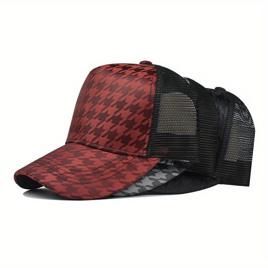 Lightweight Adjustable Stylish Houndstooth Baseball Cap Breathable Mesh Trucker Hats for Women & Men Summer Peaked Hats