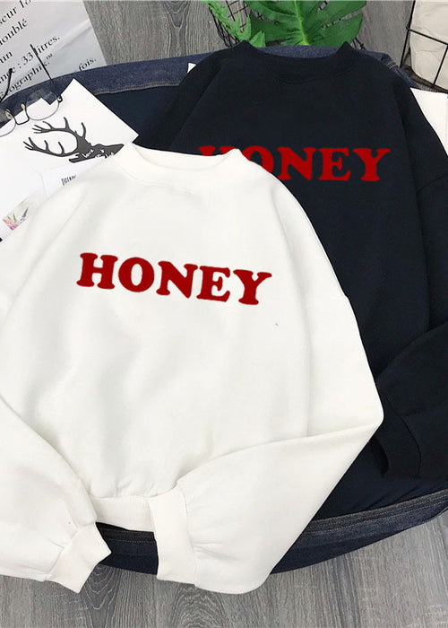 Honey Print Hoodies Winter Women