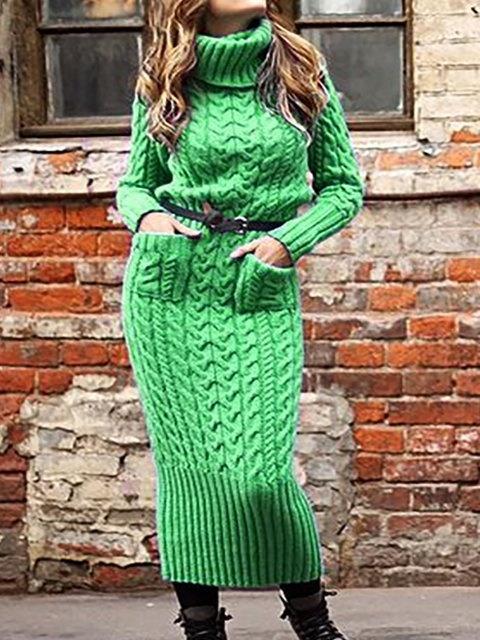 Turtleneck pullover pocket knitted sweater dress