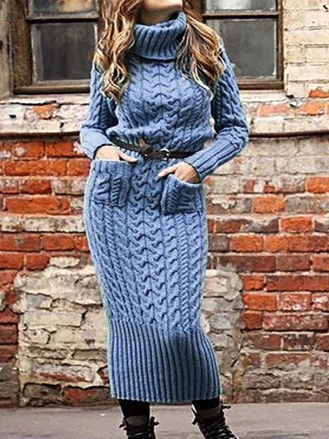 Turtleneck pullover pocket knitted sweater dress