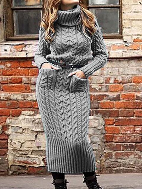 Turtleneck pullover pocket knitted sweater dress