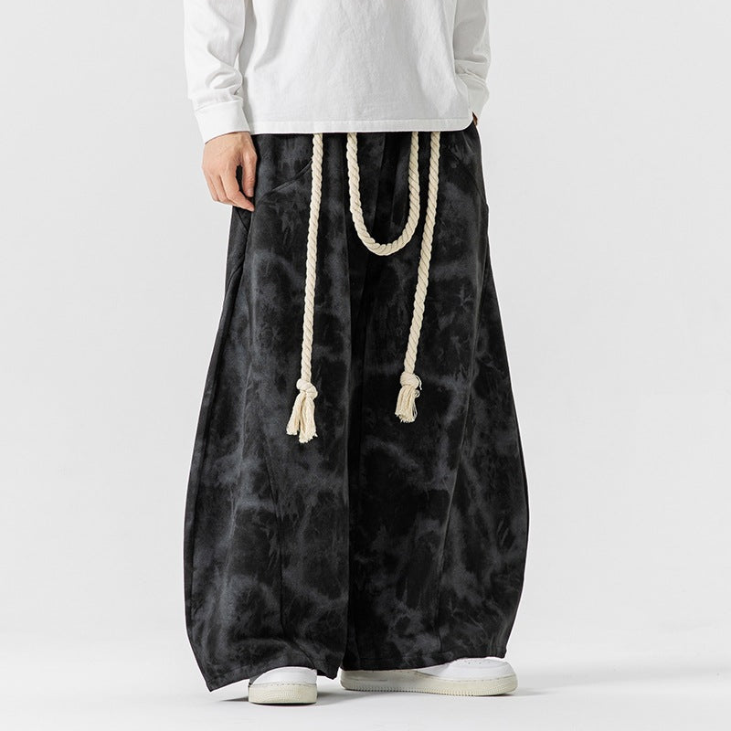 Mens Plus-Size Japanese-Hong Kong Style Tie-Dye Casual Sweatpants