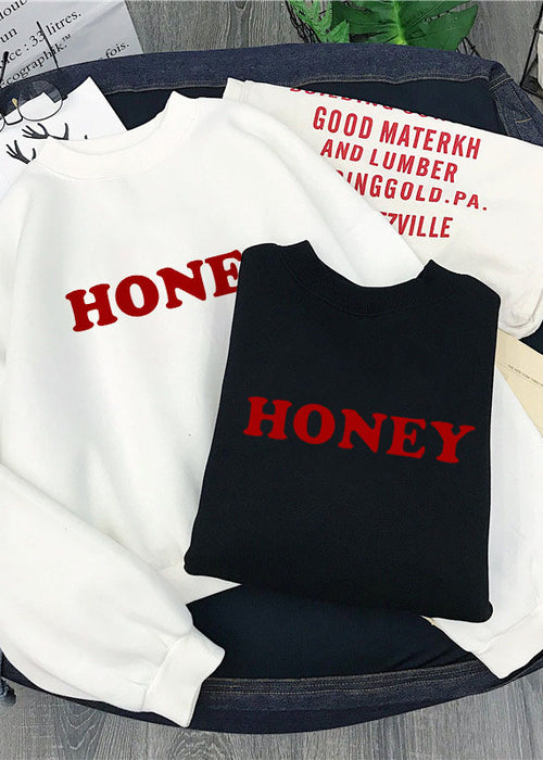 Honey Print Hoodies Winter Women