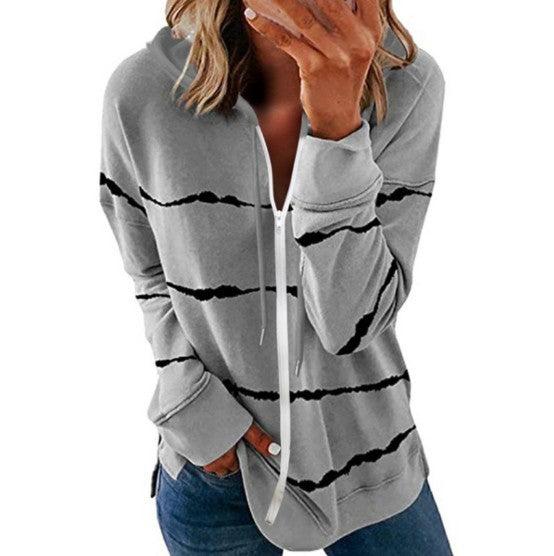 Women's Striped Printed Loose Hooded Sweater