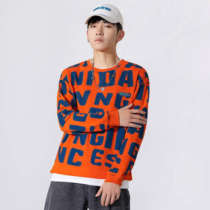 Japanese Men's Autumn And Winter New Round Neck Letter Printing