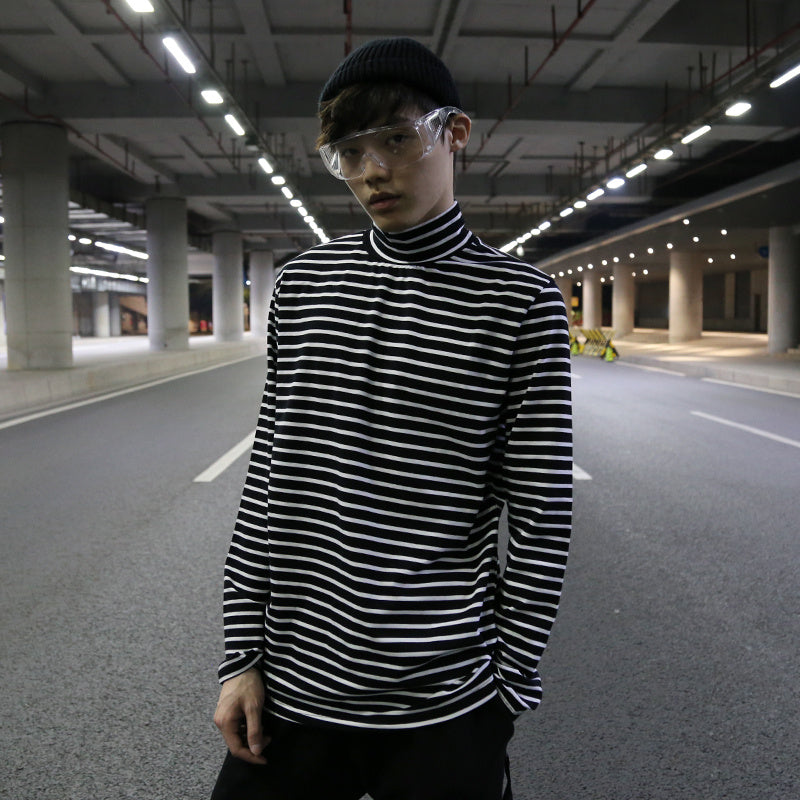 Striped turtleneck bottoming shirt