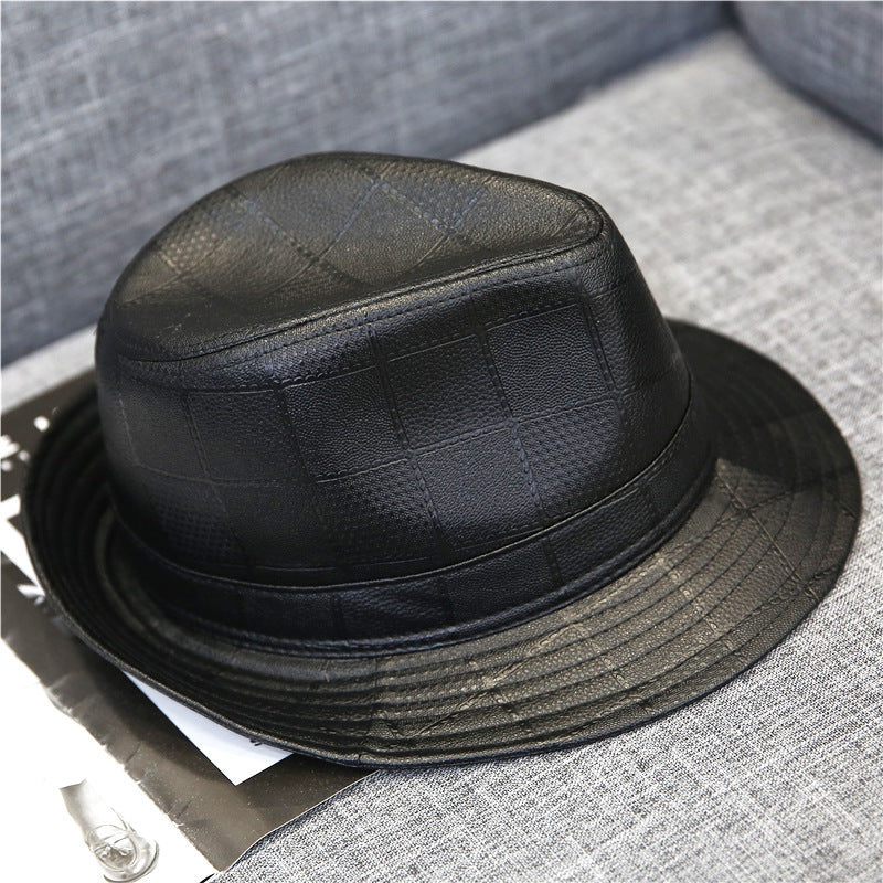 Autumn And Winter Fashion Plaid Pu Texture Top Hat