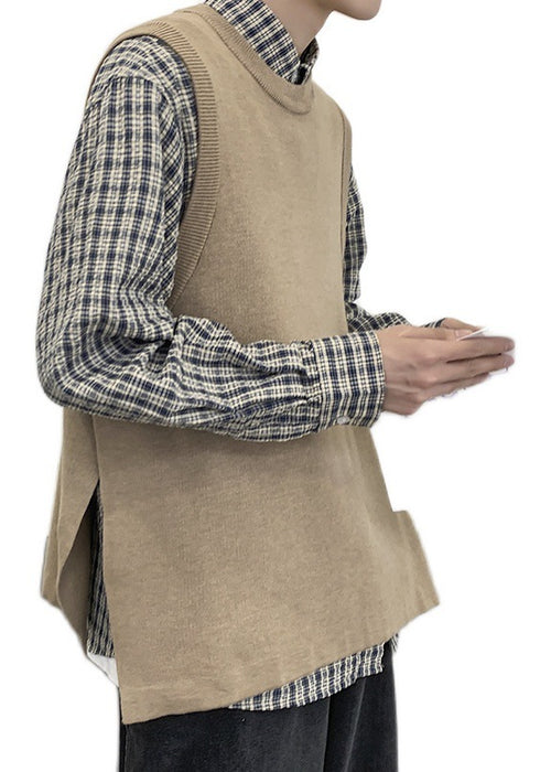 Men's Long Sleeve Slit Sweater With Sleeveless Vest