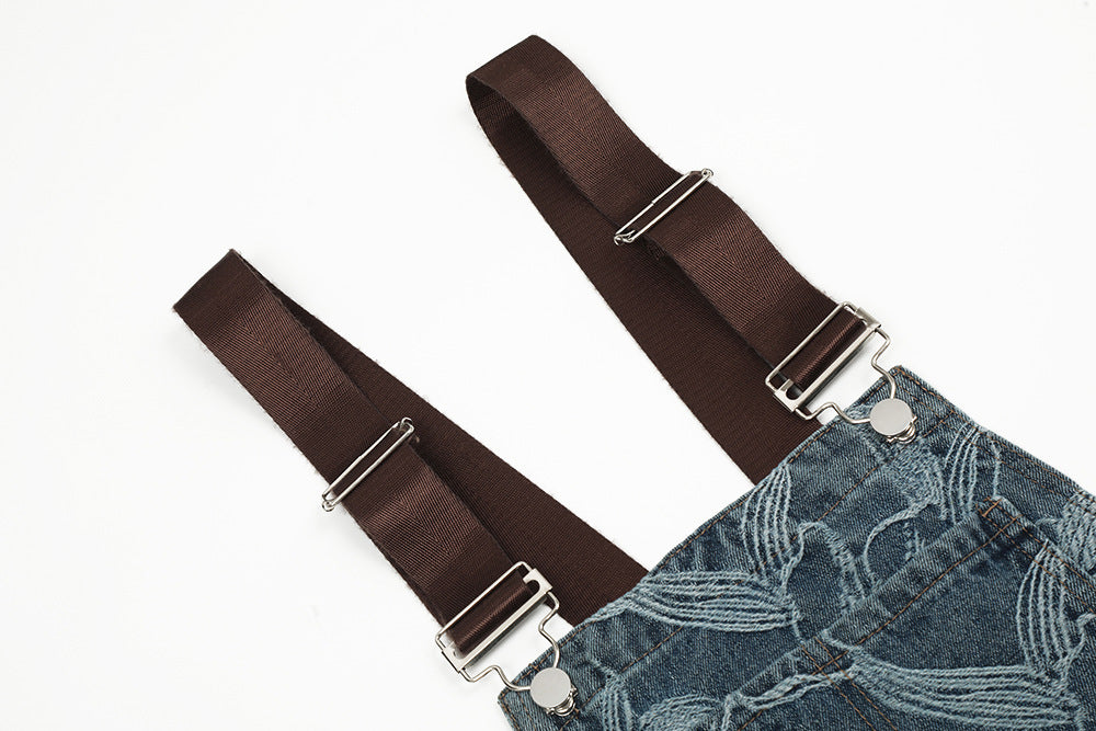 Flower Jacquard Denim Suspender Pants Men