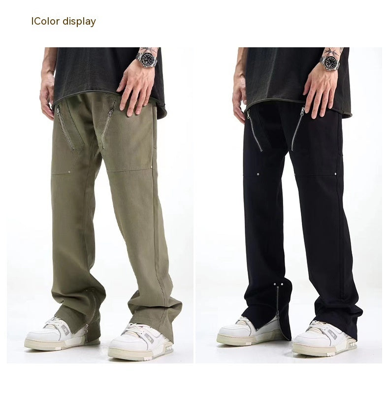 Casual Working Pants Men's Zipper Black Bootcut Pants