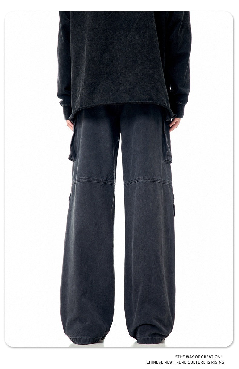 Casual Loose Straight Pu Handsome Wide-leg Trousers For Women