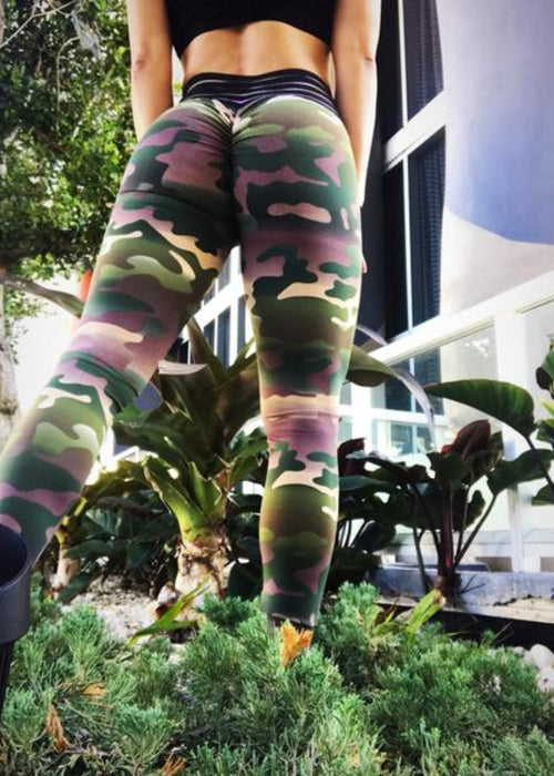 High waist camouflage stitching hips slim yoga pants sports bottoming pencil pants