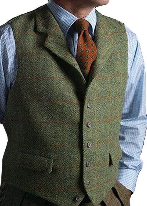 men suits plaid tweed gilet