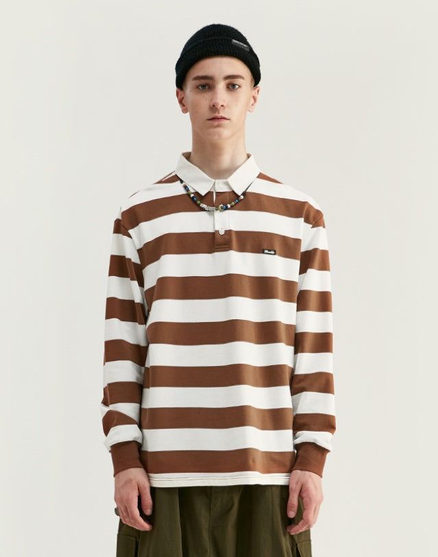 Striped loose lapel long sleeve t-shirt